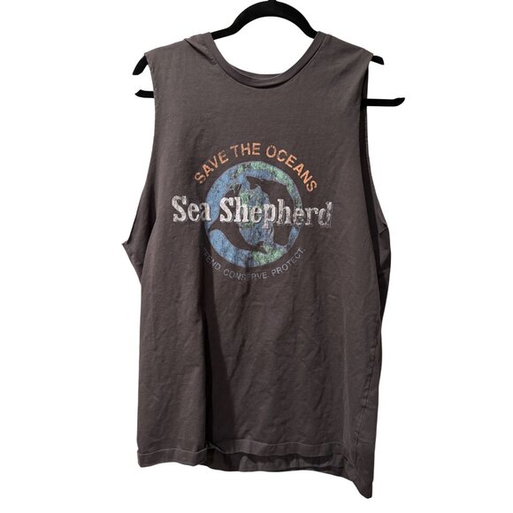 Sea Shepherd Tops - Sea Shepherd Save The Oceans Graphic Sleeveless Tank Top L Gray Organic Cotton